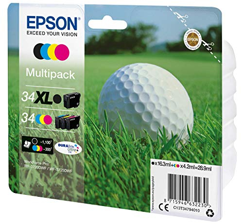 Epson Golfball T3479 Tintenpatronen, Original, Multipackung, für Tintenstrahldrucker, Pigmenttinte (schwarz, cyanblau, magentarot, gelb)