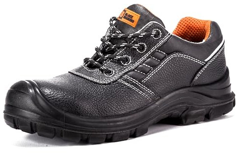 Black Hammer Mens Leather Safety Trainer Work Shoes Non Metal Lightweight Composite Toe Cap Kevlar Midsole Ankle Hiker S3 SRC 2252 (12 UK) Black