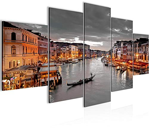 Runa Art Bild Wohnzimmer Schlafzimmer Venedig Italien 5 Teilig Panorama Grau Braun Wandbilder auf Vlies Leinwand 604353b