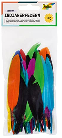 folia 55119 - Indianerfedern, Mix bunt, Federn in 10 Farben sortiert, Länge je ca. 10 - 20 cm, 10 g, zum Basteln und Gestalten von Masken, Kostümen, Traumfängern uvm.