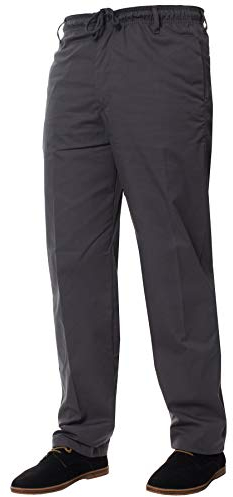 BRAND KRUZE Mens Rugby Trousers Grey Smart Elasticated Waist Plain Pants with Drawstrings 34W / 29L