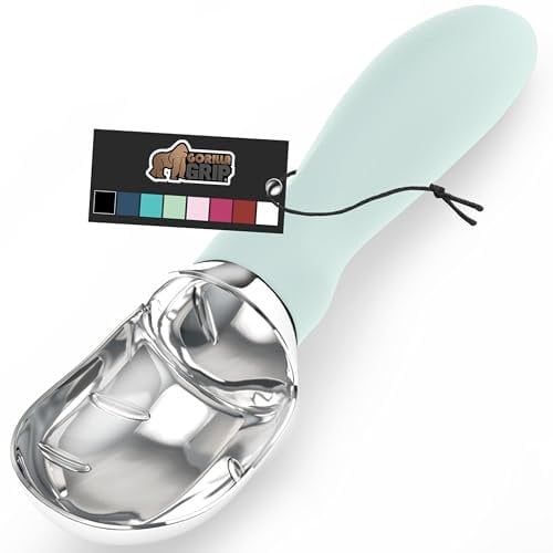 Gorilla Grip Large, Comfortable Handle, Heavy Duty Ice Cream Scoop, Professional Grade Scooper, Get Perfect Shape Scoops, Great for Spooning Frozen Hard Gelato and Sorbet, Cookie Dough, Melon, Mint
