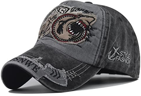 XibeiTrade Baseballmütze mit Hai-Motiv, Vintage-Stil, Baumwolle, Bestickt, für Herren und Damen Gr. M, grau