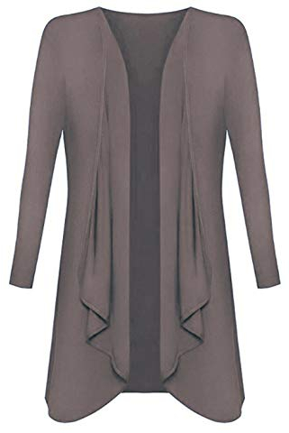 Womens Ladies Plus Size Long Sleeve Waterfall Cardigan Top Duster Coat Jacket, XXL 20-22 Plus Size, Mocha