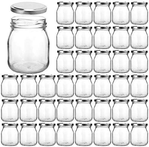 KAMOTA Glass Jars, 40 Pack 4 oz Clear Yogurt Jars With Silver Lids, Ideal for Jam, Honey, Wedding Favors, Shower Favors (150ml)