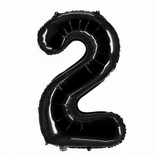Party Factory XXL Folienballon Zahl 2, Luftballon 100cm, schwarz, Geburtstag, Abi, Jubiläum, Party Ballon, Heliumballon, Deko