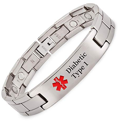 Armband für Herren, Titan, medizinisch, personalisierbar, 22 cm / 13 mm, Diabetiker-Typ 1