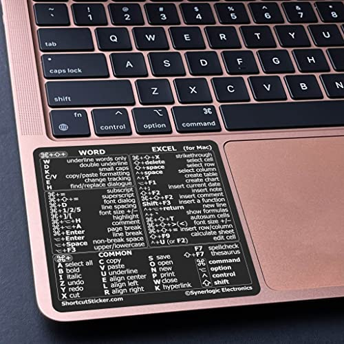 SYNERLOGIC Word/Excel (for Mac) Reference Guide Keyboard Shortcut Sticker, Laminated Vinyl, No-Residue Adhesive (Black)