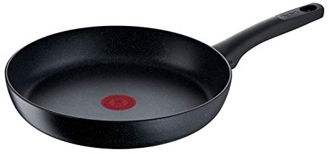 TEFAL G2810672 Sartén negra de 28 cm, revestimiento mineral antiadherente, sin PFOA, plomo ni cadmio, indicador de señal térmica, base gruesa de fusión térmica, para todas las cocinas, aluminio, negro