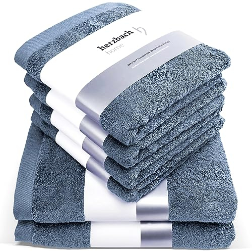 herzbach home Premium Handtücher-Set 100% Baumwolle - weich & saugstark - Blau
