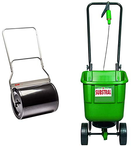 AL-KO Gartenwalze GW 50, 50 cm Arbeitsbreite, Gewicht mit Sandfüllung 120 kg oder mit Wasser 72 kg, stabile Ausführung in Stahlblech & Substral EasyGreen Universal-Schleuderstreuer, Streuwagen, 1 St.