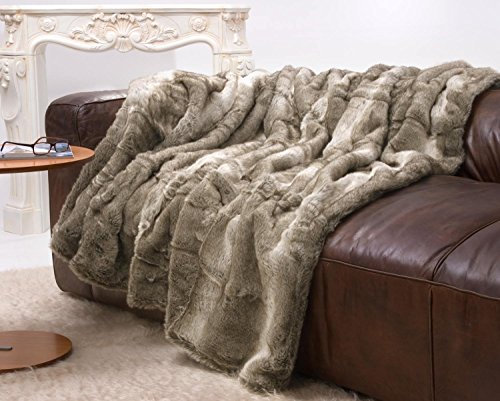 Wohnen & Accessoires GmbH & Co. KG Felldecke, Pelzdecke, Webpelzdecke Bär grau und beige Melange in 5 Größen (Kuscheldecke 220x240cm)