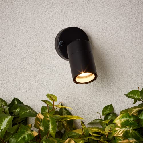 Lightbox Außen Wandspot mit Glas Abdeckung - 14 x 9 cm - schwarze Outdoor Wandstrahler mit schwenkbarem Kopf - spritzwassergeschützt (IP44) - für den Balkon oder für die Terrasse - aus Metall/Glas