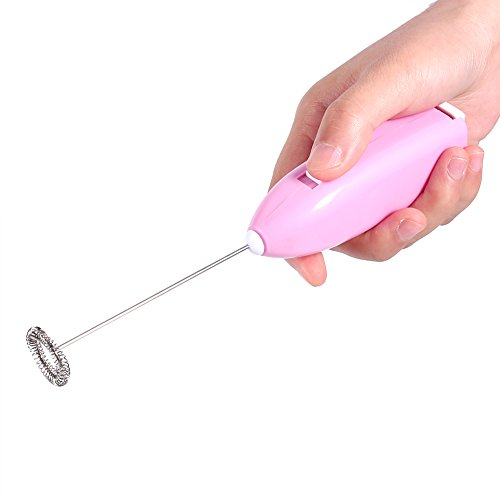 Batidora portatil, Espumador leche rosa, Batidora espumadora leche, Espumador de leche de mano con batidor de acero inoxidable portátil y potente fabricante de espuma para café de la mañana, capuchino