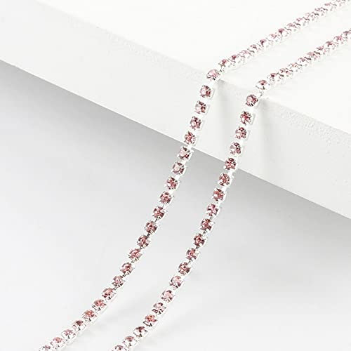 91 cm klare Strass-Kette 2–3 mm zum Aufnähen, bunte Kette, Silber-Kristallkette, Dekoration, Nähzubehör, Hellrosa, SS8,5 (2,5 mm) Breite