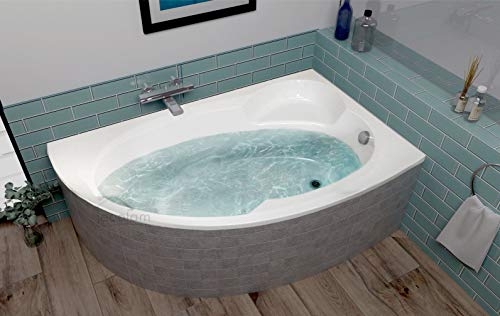 ECOLAM® Badewanne Wanne Eckwanne Eckbadewanne Acrylwanne Carmen Acryl weiß 170x100 cm RECHTS + Ablaufgarnitur Ab- und Überlauf Automatik Füße Silikon Set