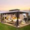 EROMMY Hardtop Gazebo 4 X 3 m Outdoor Double Polycarbonate Roof Gazebo Garden Pavilion Canopy with Nettings, Curtains and Aluminum Frames for Patio, Backyard and Lawn