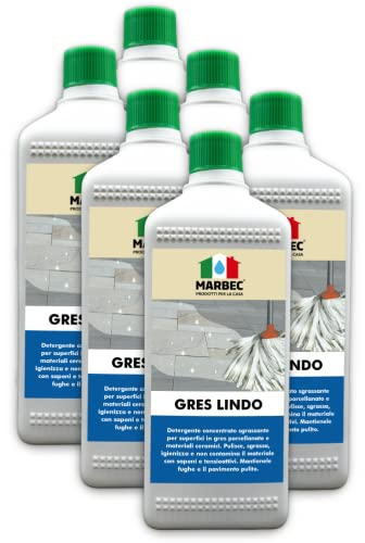 MARBEC GRES LINDO 1LTX6PZ Detergente per pavimenti in gres porcellanato pulisce sgrassa senza residui. Mantiene pavimenti e fughe pulite. Ideale per Uso Quotidiano.