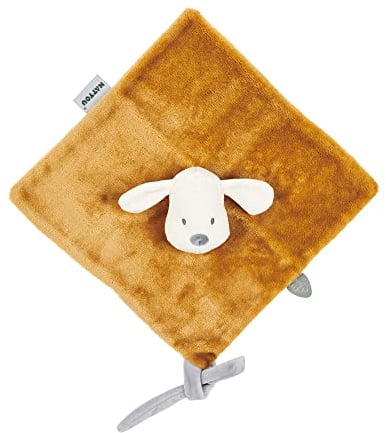Nattou Doudou Plat, Chien Charlie, Compagnon de Route dès la Naissance, 27 x 27 cm, Végétalien, Flanelle, Coton/Polyester, Caramel