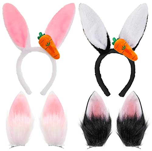 HOWAF 4 Hasenohren Haarreif Kinder Erwachsene, Hasen Ohren Haarbänder Stirnband Hasen Haarspangen Bunny Ears Bunny Ohren Hasenohren Fasching Haarreif Ostern für Hasenkostüm Halloween Karneval Kostüm