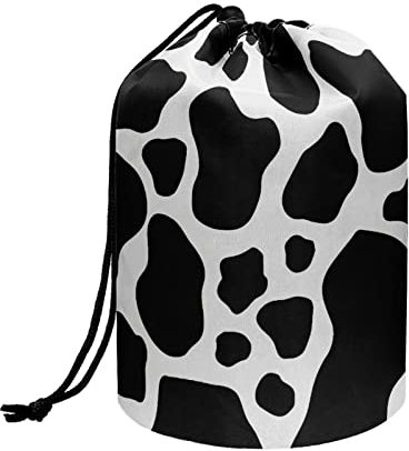 Xoenoiee Kosmetiktasche mit Kordelzug, tragbare Make-up-Tasche, Kulturbeutel, Polyester-Tasche, Aufbewahrungstasche für Frauen, Kuhflecken, Einheitsgröße, Modisch