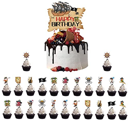 25 Stück Piraten Tortendeko, kuchendeko für Piratenparty Kindergeburtstag Junge, Piraten Muffin, Piraten Kuchen Topper, Piratenschiff Kuchen Deko