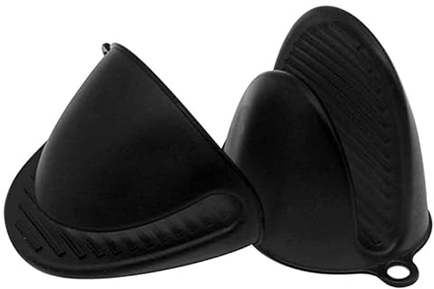 Ofenhandschuhe Silikon 2 Stück Mini Ofenhandschuh Hitzebeständig Kleine Kochhandschuhe Spülmaschinenfest Topfhandschuhe zum Backen Kochen als Praktisches Werkzeug (Schwarz)
