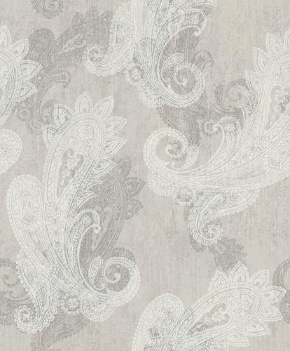 Rasch Vliestapete Grau Weiß Metallic Paisley Ornamente Floral 746426