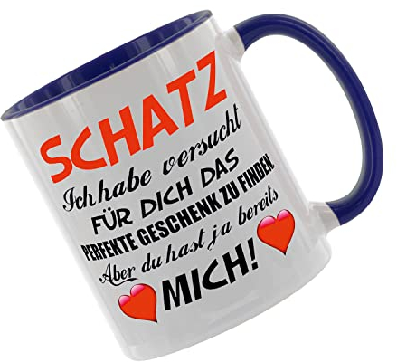 Crealuxe Kaffeetasse - Schatz - Ich habe versucht für dich Geschenk - Spruchtasse, Bürotasse, bedruckte Keramiktasse, Hochwertige Kaffeetasse, Tasse personalisiert mit Name/Spruch (Blau)