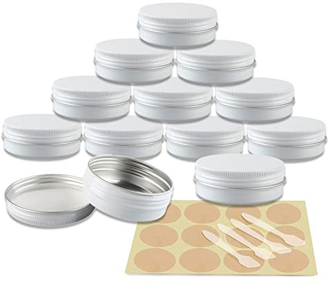 YANCAER 10 Pièces Pots en Aluminium Blanc de 60ml avec Couvercle - D68mm x H27mm Vide Ronde Cosmétiques Pot Conteneurs de Voyage pour Maquillage, Crème, Baume à Lèvres, Mini Bougies