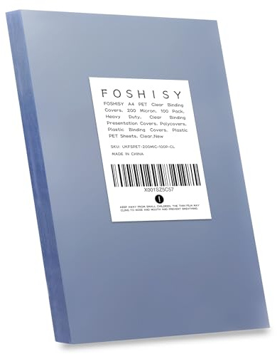 FOSHISY 100 Pack A4 Binding Covers, 200 Micron, Ultra Clear, PET | Transparent Binding Presentation Covers, A4 Plastic Sheets Clear for Binding, Square Corners, Office and School Supplies