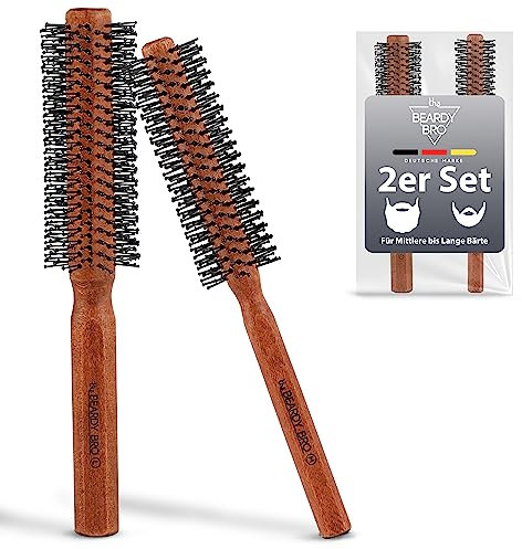The Beardy Bro® Männer Bart-Rundbürste 2er Set, Bartstyling, Bartbürste, Föhnbürste, Haarbürste, Kamm Männer - Mit speziellen Noppen für kurze bis mittellange Haare (2er-M+L)