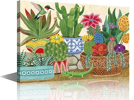 TISHIRON Flower Pictures for Bedroom Wall Decor Canvas Art Prints Artwork for Home Walls Succulent Plant Animation Wall Art Bedroom Wall Decor Modern Canvas Wall Art Ready to Hang (24x16in)