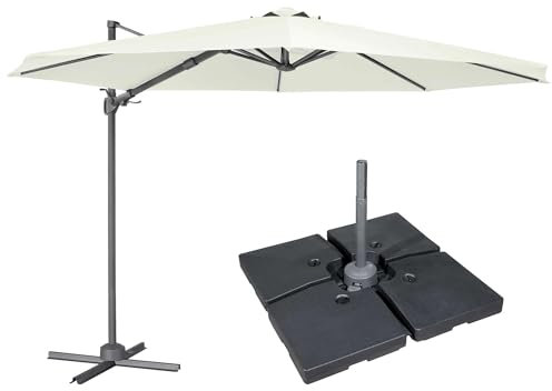 Dellonda Ø3m Cantilever Parasol/Umbrella, Cover and Base Bundle, 8 Rib, Crank Handle, 360° Rotation, 60° Tilt, Cream Canopy - DG273