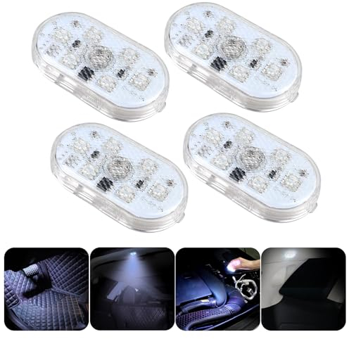 4 Pcs Car Led Interior Lights, Footwell Lights for Cars Interior Ambient Lighting USB Rechargeable Wireless Touch Car Light for Boot, Doors, Armrest Boxes, Sitting Areas, White