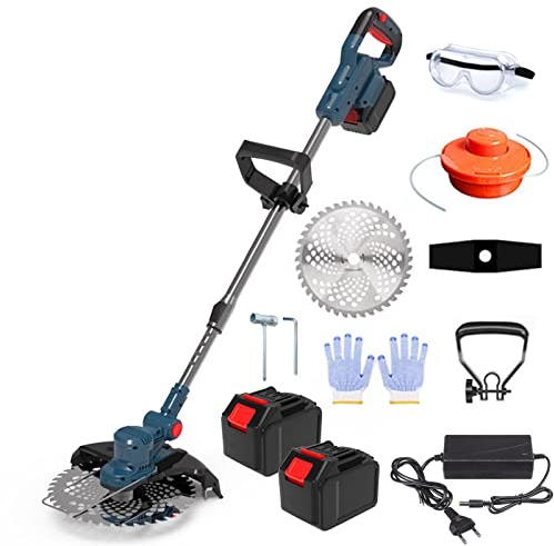 Suuim Kit de Coupe-Bordures sans Fil sans balais, désherbant électrique alimenté par Batterie, désherbeur 21 V avec 2 Batteries Li-ION, débroussailleuse 2 en 1 avec Lame de 8,