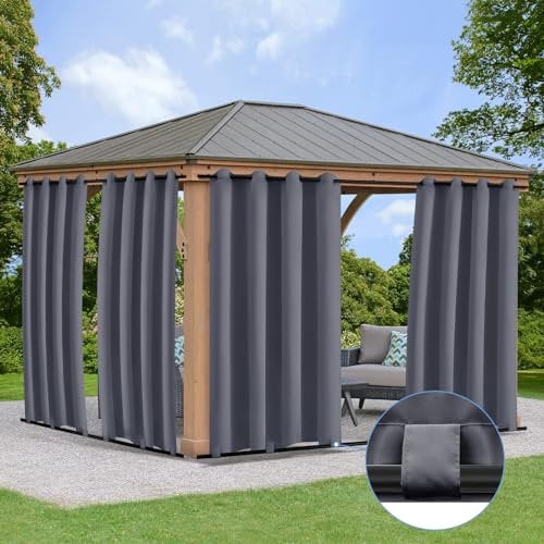 Patio Outdoor Curtains Waterproof Weatherproof,UV and Fade Resistant Outside Curtains for Gazebo,Front Porch,Pergola,Eyelets Rod Pocket Tap Bottom,Dark Gray