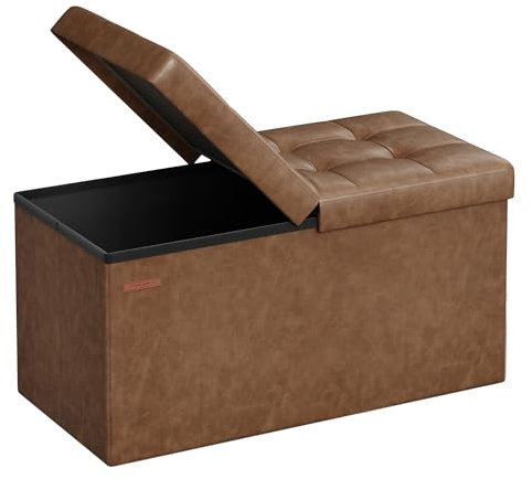 SONGMICS Sitzbank, faltbar, Sitztruhe, 89 Liter Fassungsvermögen, bis 300 kg belastbar, 38 x 76 x 38 cm, kaffeebraun LSF045K01