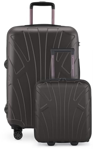 Suitline - Kofferset für EasyJet - Unter-Sitz Trolley kleines Handgepäck 45x36x20 cm + Check-In Reisekoffer für 15 kg Gepäck, ABS, 4 Rollen, TSA Schloss, Titan