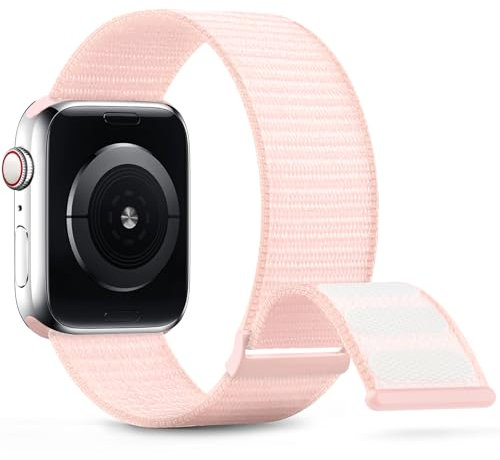 DigiHero Sport Nylon Straps Compatible with Apple Watch Straps 38mm 40mm 41mm 42mm 44mm 45mm, Adjustable Breathable Women Men Braided Strap Compatible for iWatch Series 9/8/7/6/5/4/3/2/SE Light Pink S