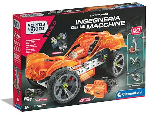 Clementoni Scienza e Gioco Build - Ingegneria delle Macchine, Set Costruzioni Bambini 8+ Anni, 50 Modellini Come Auto, Gru, Elicotteri per Scoprire la Meccanica, Made in Italy, Lingua Italiana, 19384