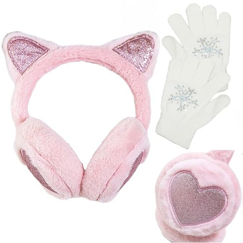 Cache-oreilles Filles Chauffe Oreilles en Peluche Douce pour Enfants Fourrure Fille Mignon Cat Ears Peluche Protege Oreille Jolis Cache-oreilles d'Extérieur Cache-Oreilles Chaud Hiver -Rose…