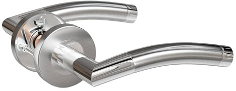 HENYIN Stainless Steel Door Lever Handle, Satin & Polished Stainless Steel, Model Sydney, Without Escutcheon (1 Set)