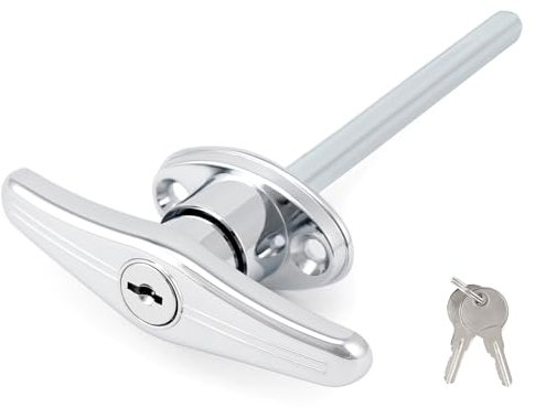QWORK® Cerradura universal para puerta de garaje, cerradura con manija en T con revestimiento en polvo plateado y 2 llaves