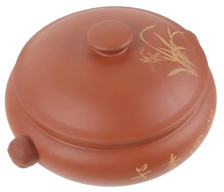 SKISUNO Keramik Dampfgarer mit Deckel Braun Einfacher Reinigung Glatte Oberfläche für Küche von Fleisch und Geflügel Traditionelles Design
