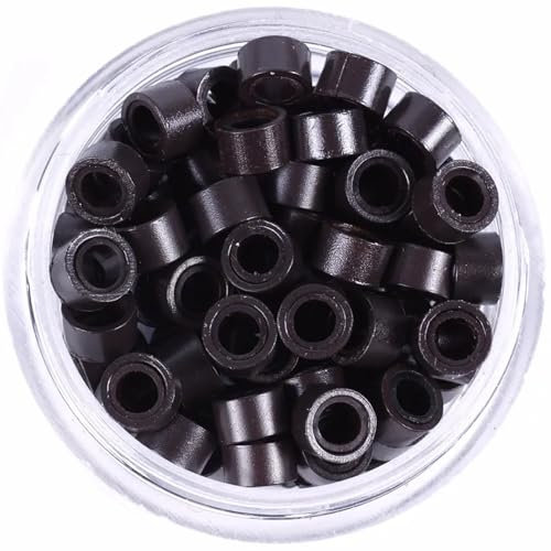 500 Pcs 5.0mm Silicone Micro Rings Micro Rings Silicon Lined hair extension beads Silicone Beads Silicone Micro Rings Beads I Tip Stick Hair Extensions Aluminum Micro Rings Nano Rings Dark Brown