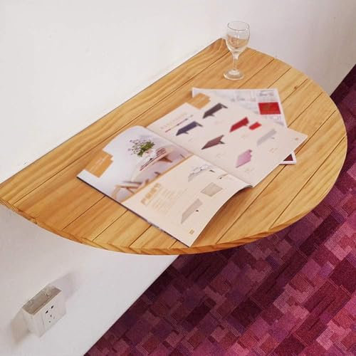 SGKOMN Halbrunder Wandtisch, Klapptisch aus Massivholz, Klappbarer Wandtisch für Computer, Robuster Wandtisch, Küchen- und Esstisch(Wood Color)