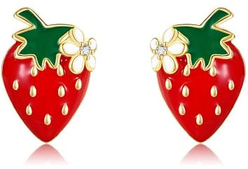 Erdbeerohrringe 925 Sterling Silber Erdbeerohrringe für Frauen Erdbeerschmuck für Frauen