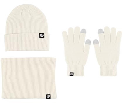 Werownsgso Handschuhe Mütze Schal Set Damen Winter Warm Strick Hut Schal Handschuhe Touchscreen Handschuh Strick Rundtuch Wolle gefüttert Ski Winter Set (Beige)