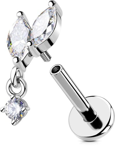 OUFER 16G Innengewinde Helix Piercing Chirurgenstahl 316L Knorpel Ohrpiercing 8 mm Dangle Piercing Conch Ring Klar CZ Tragus Piercing Schmuck für Frauen